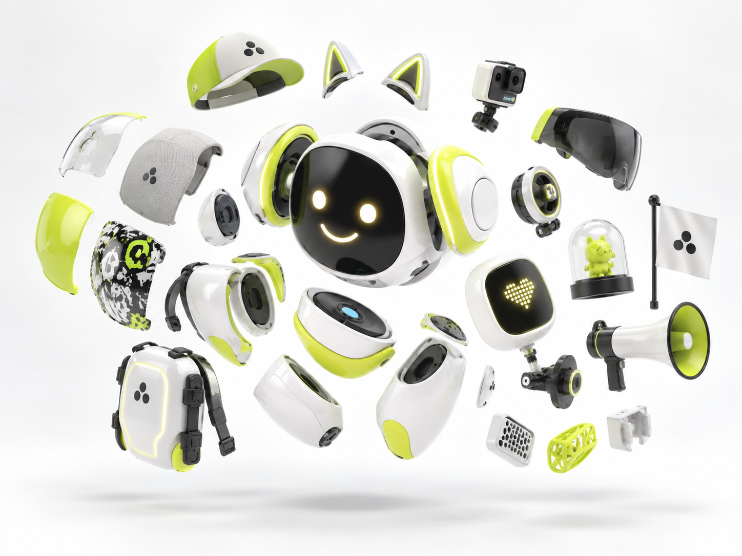 Original concept visualization - exploded view of a humanoid robot with modular components